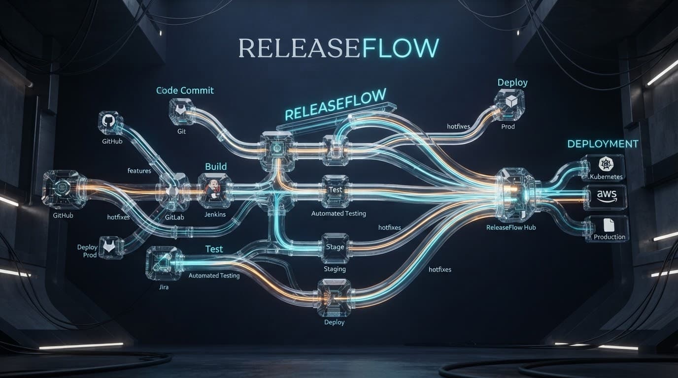 Visualization of AI-driven release and Git branch orchestration — ReleaseFlow